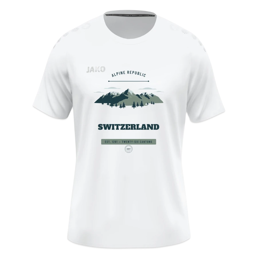 Switzerland badge on a jako t-shirt light flow , white