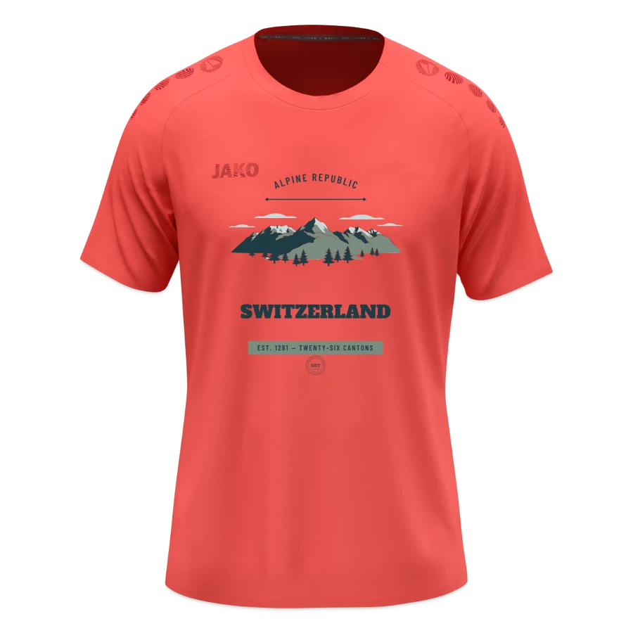 Switzerland badge on a jako t-shirt light flow , coral