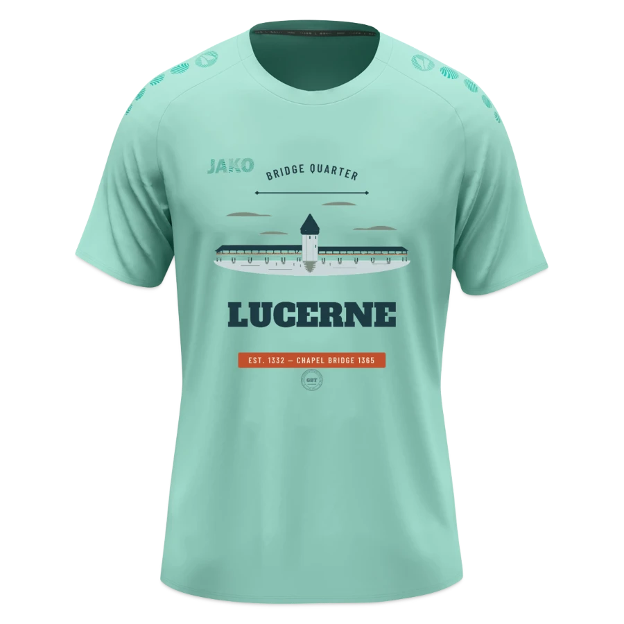 Lucerne badge on a jako teenager t-shirt light flow , mint