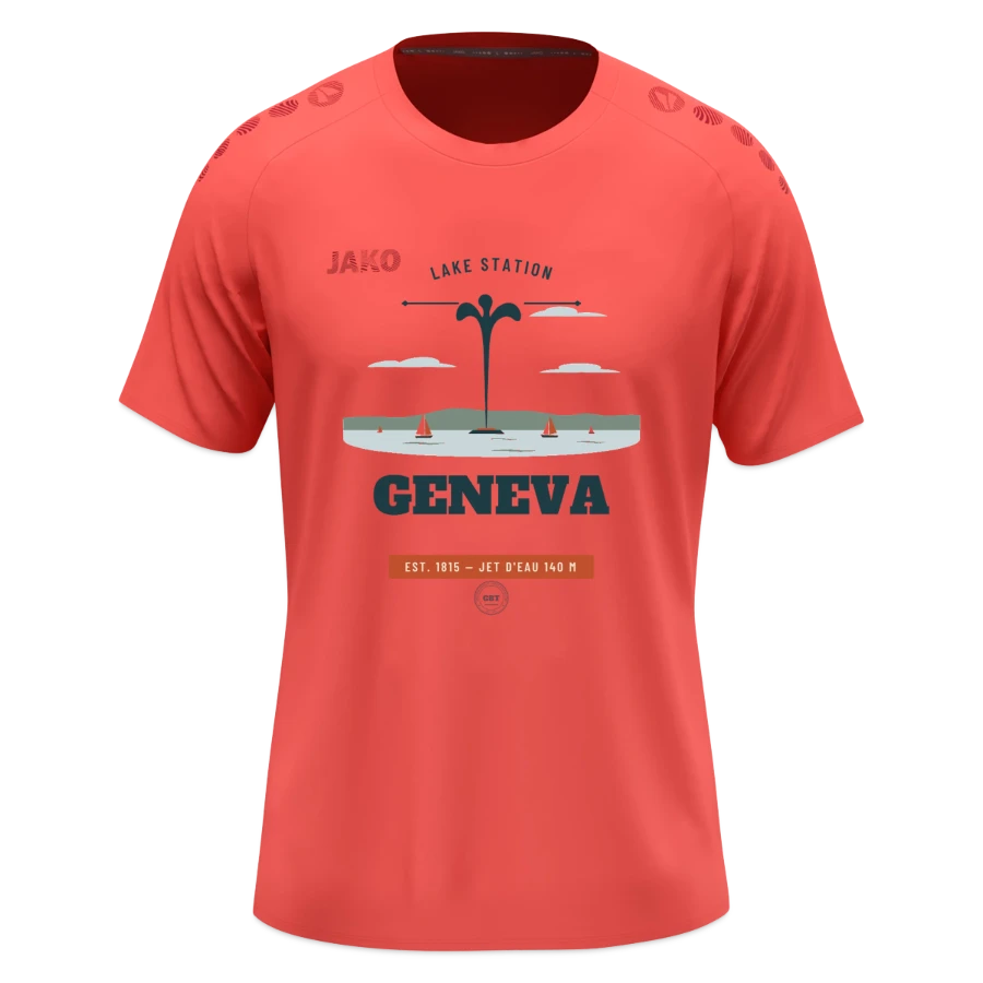Geneva badge on a jako teenager t-shirt light flow , coral