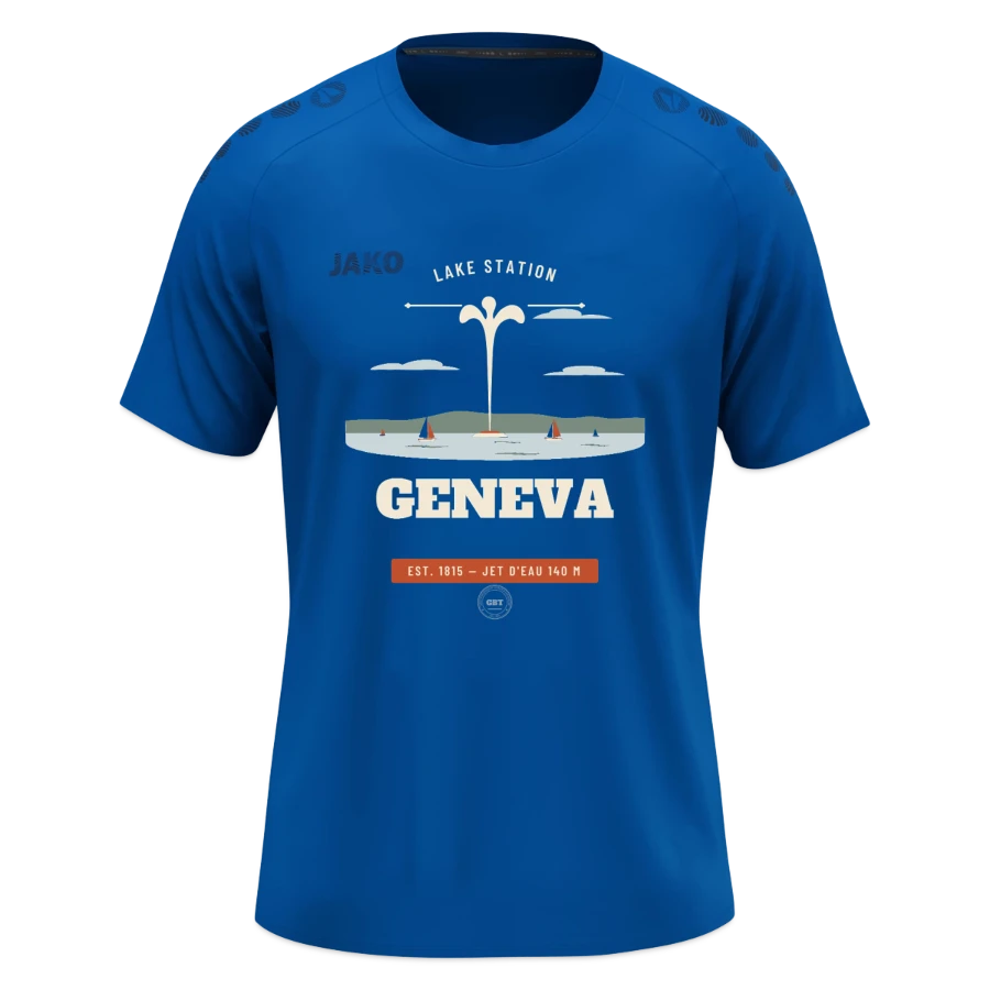 Geneva badge on a jako teenager t-shirt light flow , deep royal