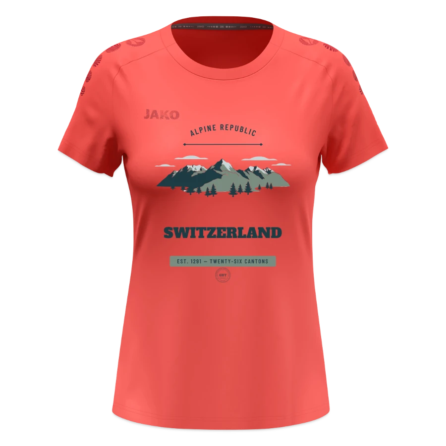Switzerland badge on a jako women's t-shirt light flow, coral