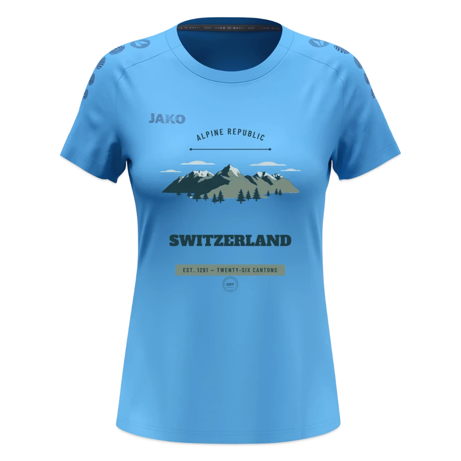 Switzerland badge on a jako women's t-shirt light flow, sky blue