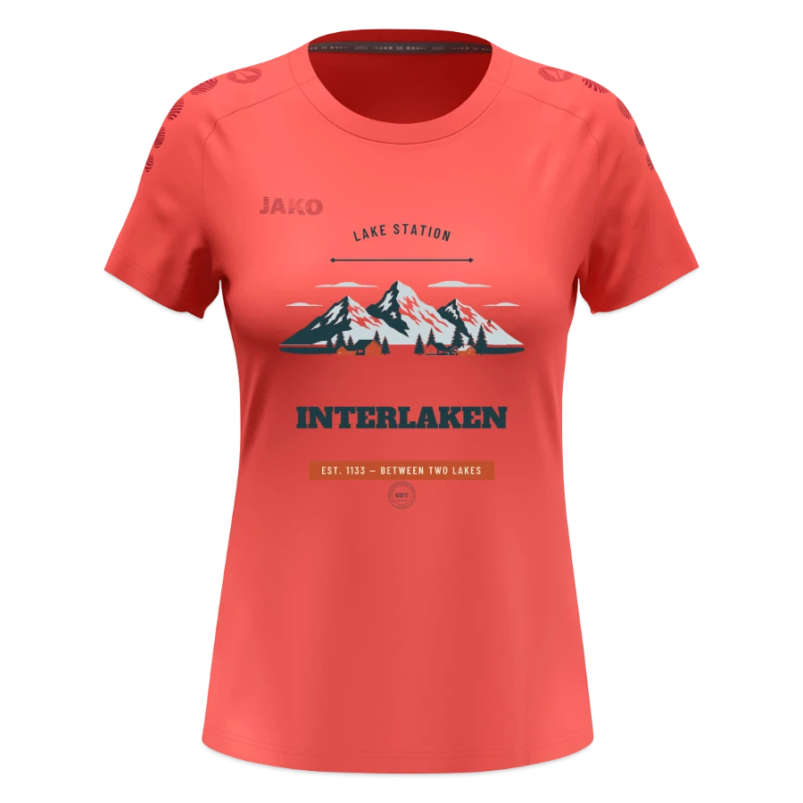 Interlaken badge on a jako women's t-shirt light flow, coral