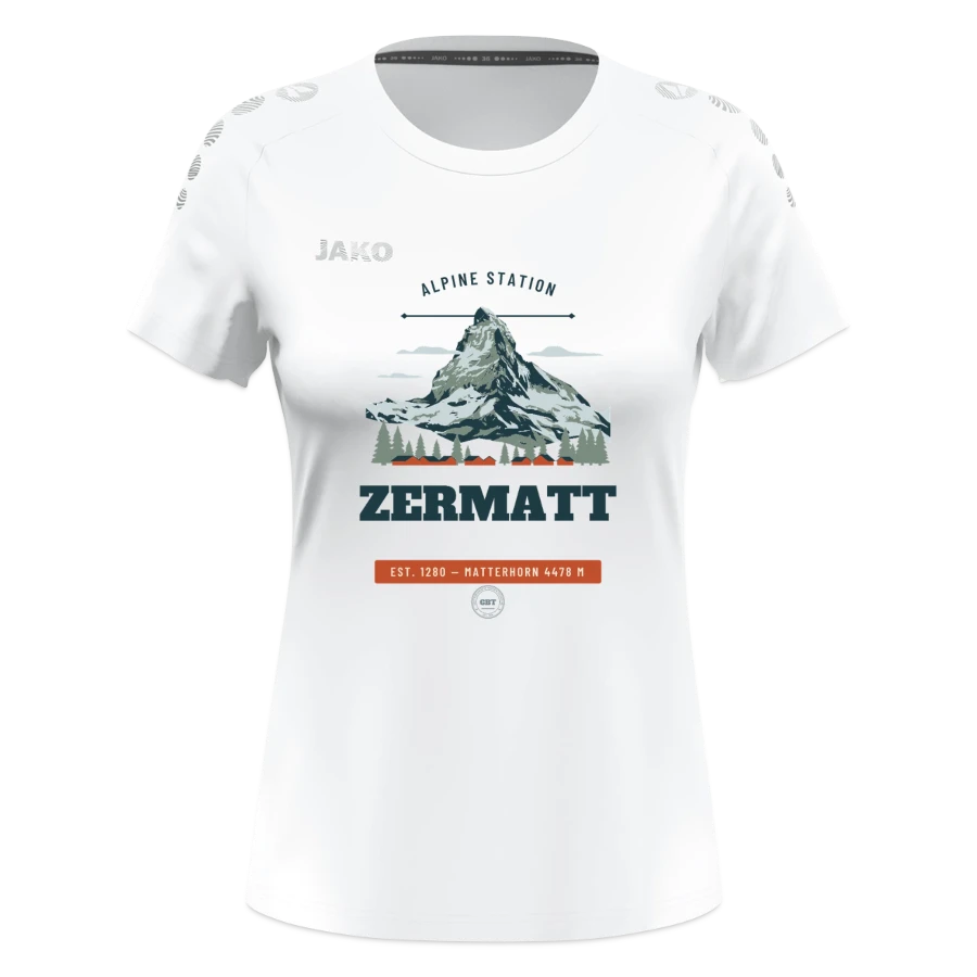 Zermatt badge on a jako women's t-shirt light flow, white