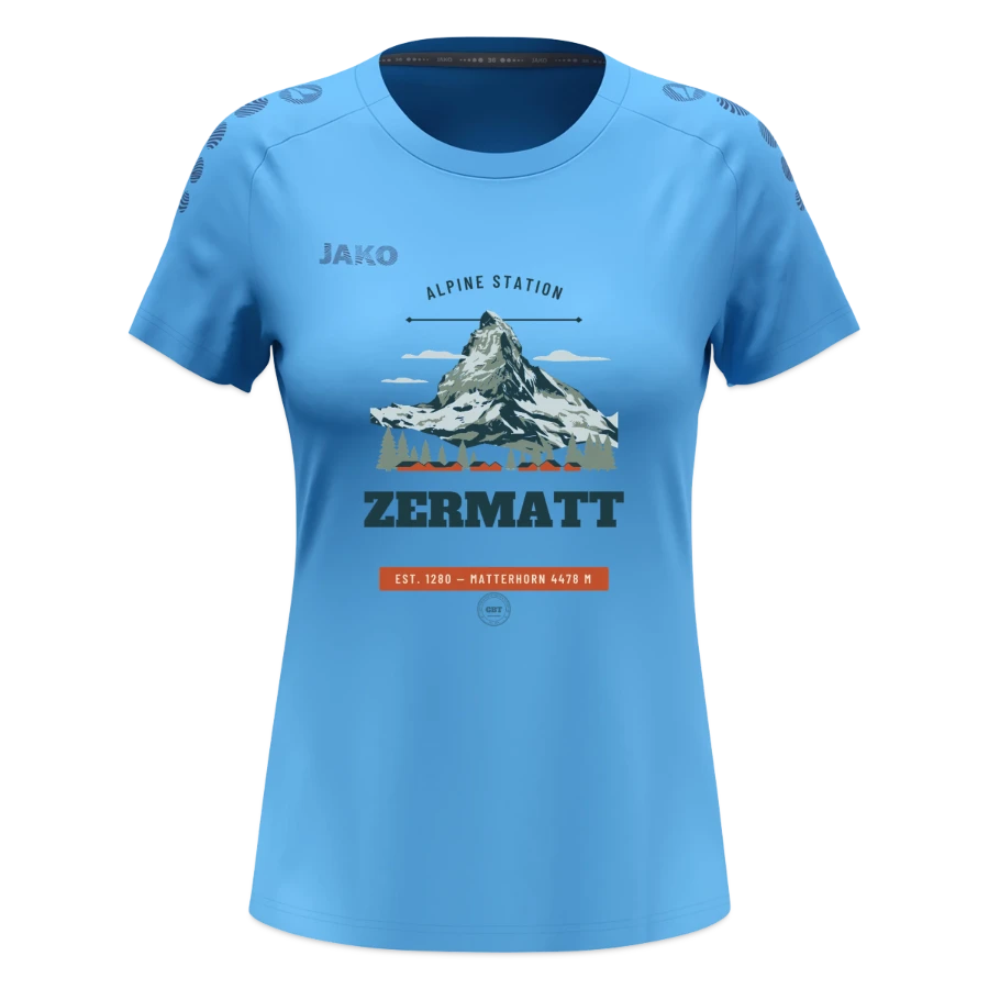 Zermatt badge on a jako women's t-shirt light flow, sky blue