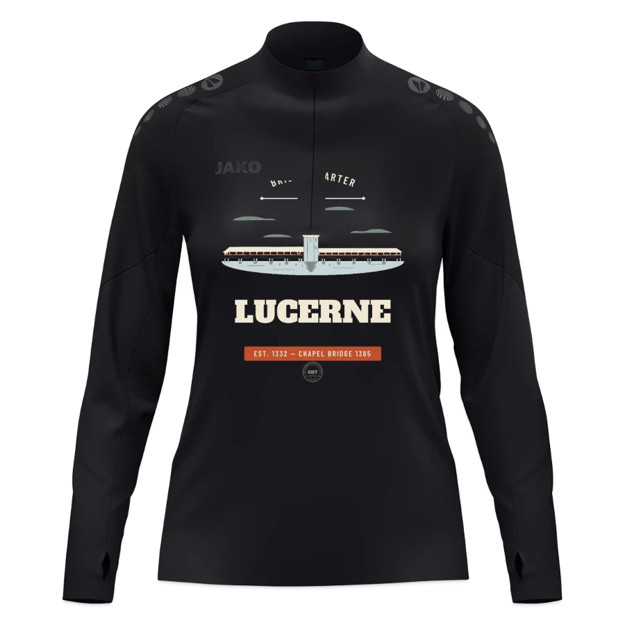 Lucerne-märke på en jako women's ziptop light flow, black