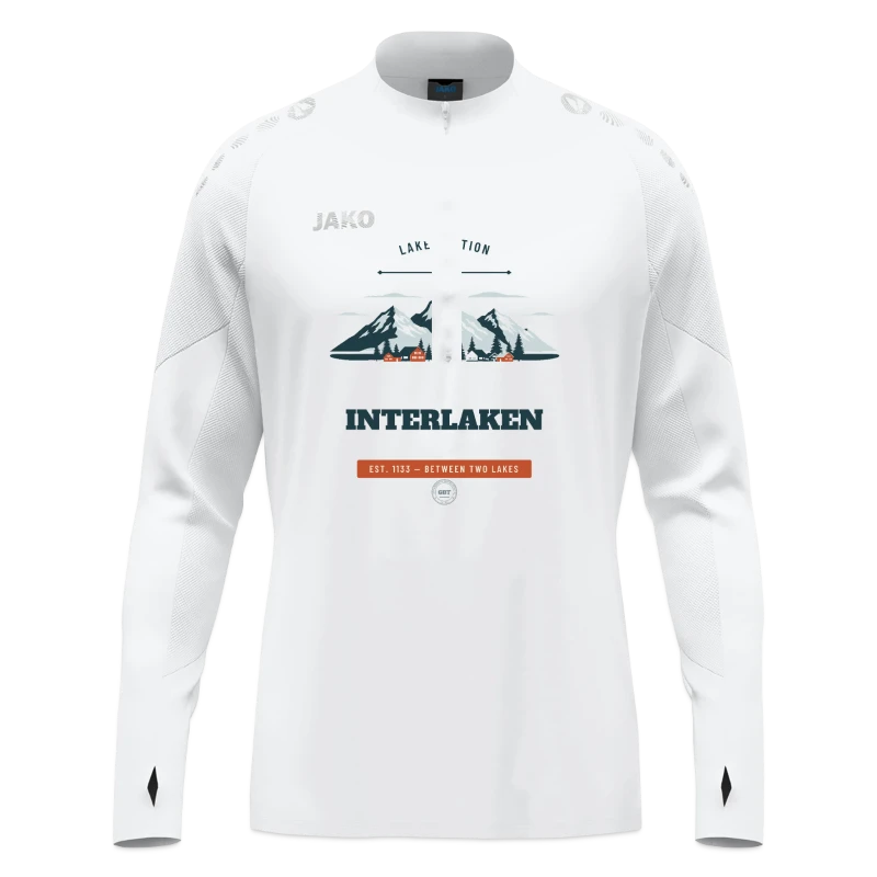 Interlaken badge on a jako ziptop light flow