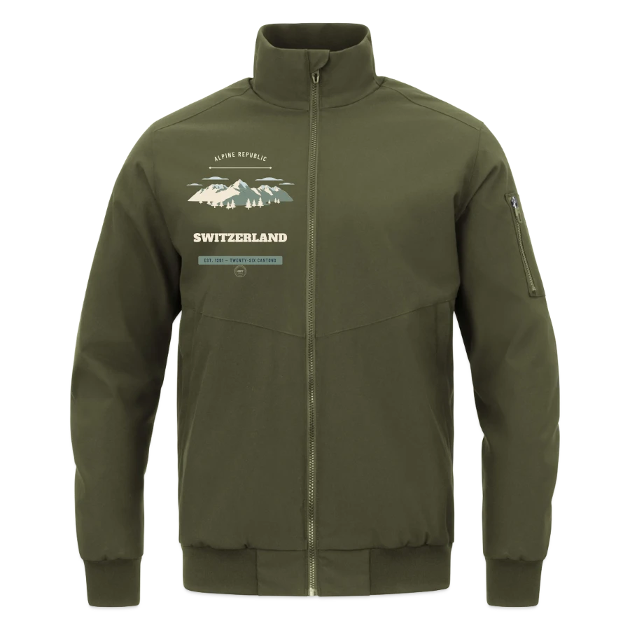 Switzerland badge on a jako bomber jacket, olive