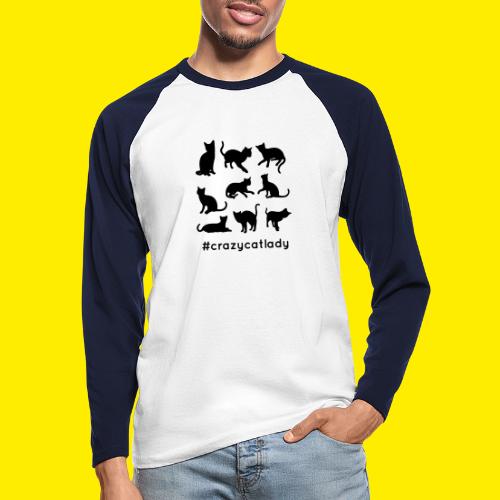 Crazy cat lady-hashtaggen - Langermet baseball-skjorte for menn