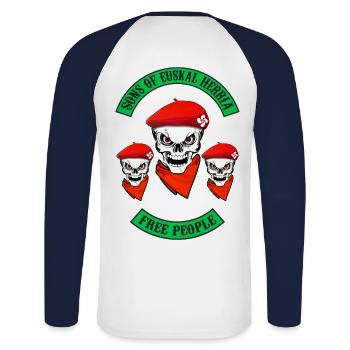 euskal herria bikers - T-shirt baseball manches longues Homme - blanc/marine - Dos - Nik (191cm)