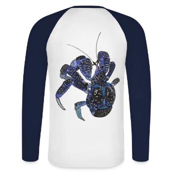 Voleur de palmier crabe bleu Birgus latro ermite kre - T-shirt baseball manches longues Homme - blanc/marine - Dos - Nik (191cm)