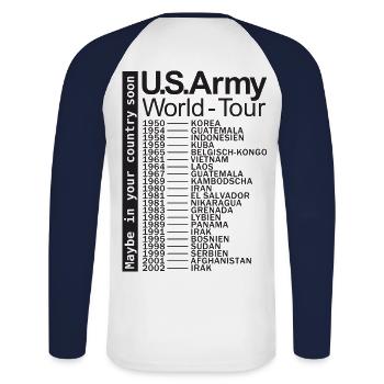 US Army World-Tour - Unisex Baseballshirt langarm - Weiß/Navy - Hinten - Nik (191cm)