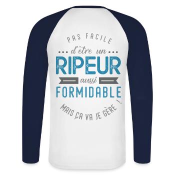ripeur éboueur formidable Cadeau Humour eboueur - T-shirt baseball manches longues Homme - blanc/marine - Dos - Nik (191cm)