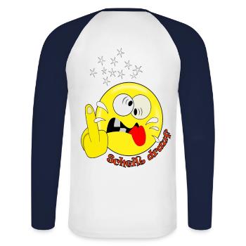 Lustig Smiley spaßig - Unisex Baseballshirt langarm - Weiß/Navy - Hinten - Nik (191cm)