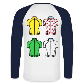 jersey the tour race cycling bike france - Unisex Long Sleeve Baseball T-Shirt - white/navy - Back - Nik (191cm)