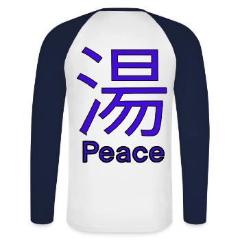 Chinesisches Schriftzeichen Peace (Suppe) - Unisex Baseballshirt langarm - Weiß/Navy - Hinten - Nik (191cm)