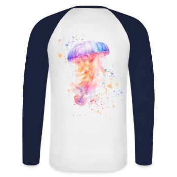 Jellyfish Trend Jellyfish in Pastel Colors 2024 - Unisex Long Sleeve Baseball T-Shirt - white/navy - Back - Nik (191cm)