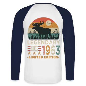 1963 legendary anniversary 60 years - Unisex Long Sleeve Baseball T-Shirt - white/navy - Back - Nik (191cm)