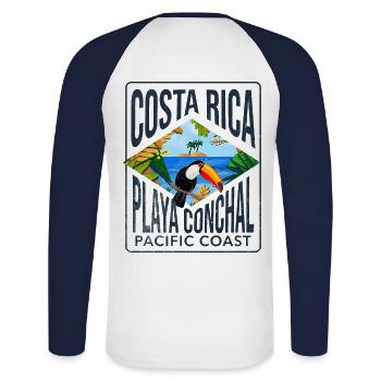 Costa Rica playa conchal Copy - T-shirt baseball manches longues Homme - blanc/marine - Dos - Nik (191cm)