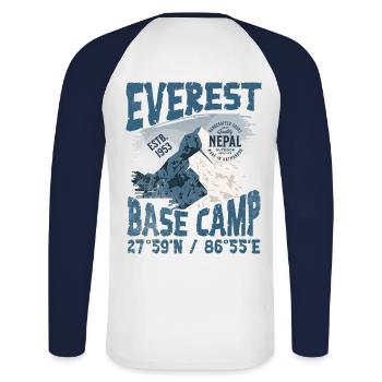 Everest Base Camp Nepal Copy - Unisex Long Sleeve Baseball T-Shirt - white/navy - Back - Nik (191cm)