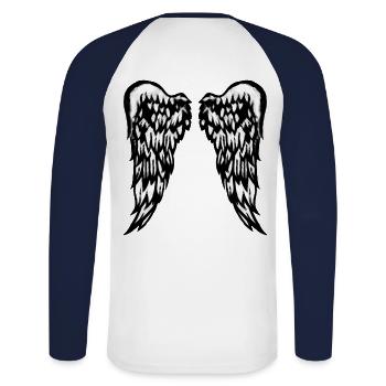 Large angel wings - Unisex Long Sleeve Baseball T-Shirt - white/navy - Back - Nik (191cm)