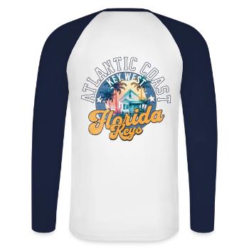 Florida keys Key West - Unisex Baseballshirt langarm - Weiß/Navy - Hinten - Nik (191cm)