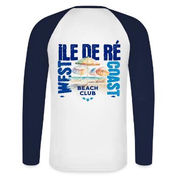Strandclub Ile de Ré - Unisex Baseballshirt langarm - Weiß/Navy - Hinten - Nik (191cm)