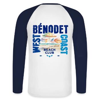 Bénodet Beach club - Unisex Long Sleeve Baseball T-Shirt - white/navy - Back - Nik (191cm)
