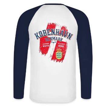 Kobenhavn Denmark Danish classic - T-shirt baseball manches longues Homme - blanc/marine - Dos - Nik (191cm)