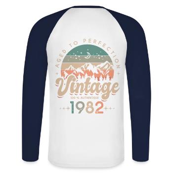 1982 Vintage anniversary 40 years - Unisex Long Sleeve Baseball T-Shirt - white/navy - Back - Nik (191cm)