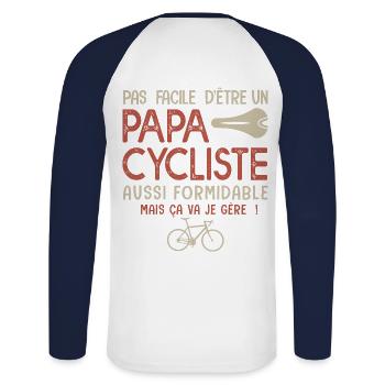 papa cycliste formidable vélo velo - T-shirt baseball manches longues Homme - blanc/marine - Dos - Nik (191cm)