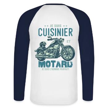 motard le meilleur cuisinier le meilleur cuisto - T-shirt baseball manches longues Homme - blanc/marine - Dos - Nik (191cm)