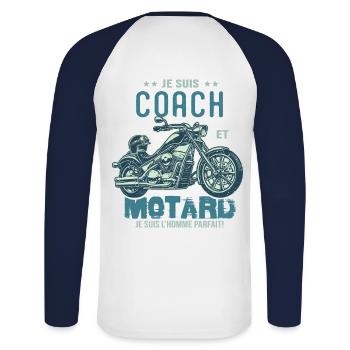 motard le meilleur coach le meilleur - T-shirt baseball manches longues Homme - blanc/marine - Dos - Nik (191cm)