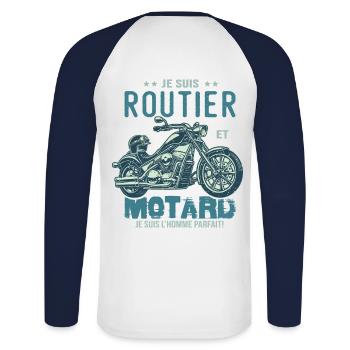 motard le meilleur routier le meilleur - T-shirt baseball manches longues Homme - blanc/marine - Dos - Nik (191cm)