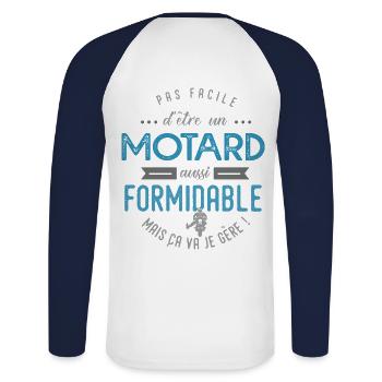 motard formidable cadeau pour motard sport moto - T-shirt baseball manches longues Homme - blanc/marine - Dos - Nik (191cm)