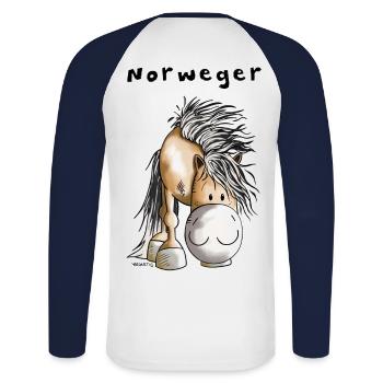 Süßer Norweger - Unisex Baseballshirt langarm - Weiß/Navy - Hinten - Nik (191cm)