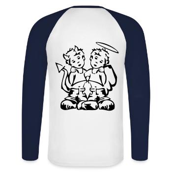 Ange ou Démon - T-shirt baseball manches longues Homme - blanc/marine - Dos - Nik (191cm)