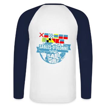 Segeln Sie um die Welt Sables d olonne - Unisex Baseballshirt langarm - Weiß/Navy - Hinten - Nik (191cm)