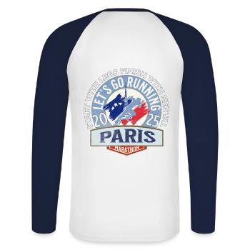 Let s go running in Paris Marathon - T-shirt baseball manches longues Homme - blanc/marine - Dos - Nik (191cm)