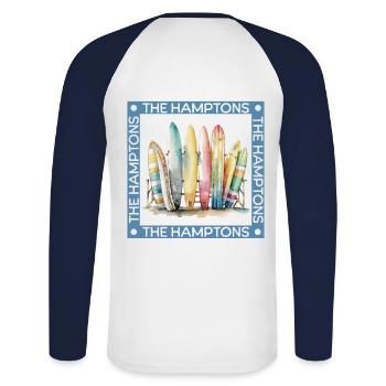 The Hamptons surfing - T-shirt baseball manches longues Homme - blanc/marine - Dos - Nik (191cm)
