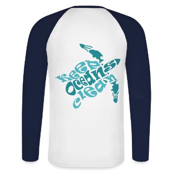 plongée sous marine Gardez les océans propres - T-shirt baseball manches longues Homme - blanc/marine - Dos - Nik (191cm)