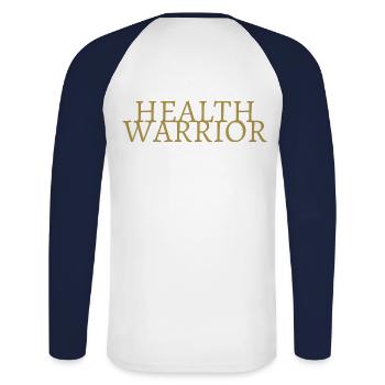 HEALTH WARRIOR - Unisex Long Sleeve Baseball T-Shirt - white/navy - Back - Nik (191cm)