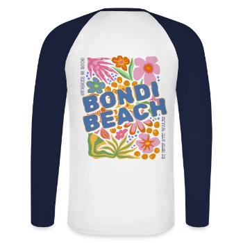 Der Sommer in Bondi Beach ist gut in Australien - Unisex Baseballshirt langarm - Weiß/Navy - Hinten - Nik (191cm)
