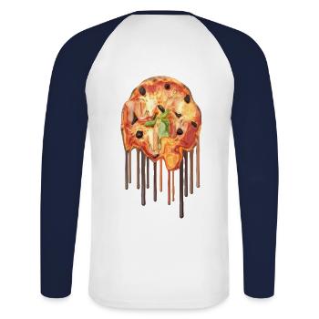 Pizza slim - T-shirt baseball manches longues Homme - blanc/marine - Dos - Nik (191cm)