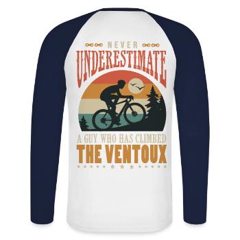 a guy who has climbed the Ventoux velo - Unisex Long Sleeve Baseball T-Shirt - white/navy - Back - Nik (191cm)