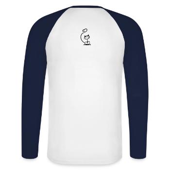 Happy Le Chat Coeur noir - T-shirt baseball manches longues Homme - blanc/marine - Dos - Nik (191cm)