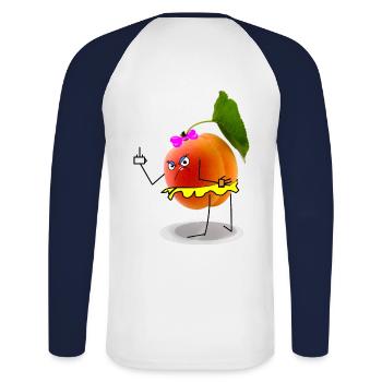 Aprikose mein Gesäß !! - Unisex Baseballshirt langarm - Weiß/Navy - Hinten - Nik (191cm)