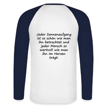 Sonnenaufgang - Unisex Baseballshirt langarm - Weiß/Navy - Hinten - Nik (191cm)