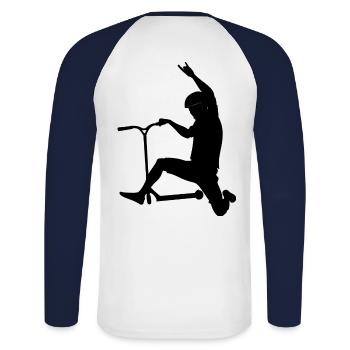 Rocky - Unisex Baseballshirt langarm - Weiß/Navy - Hinten - Nik (191cm)